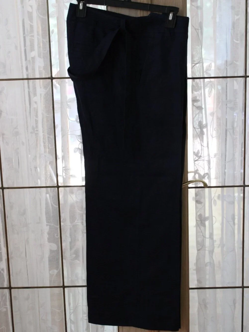 Banana Republic Linen Women Pants S 6 Casual Navy Blue Belt 4 Pockets Straight